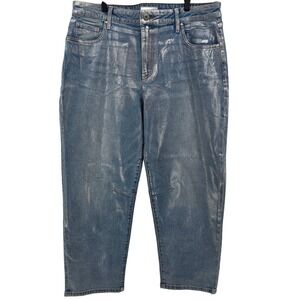 KUT From The Kloth Ashley Slouchy Barrel Jeans 14 Metallic Wash High Rise strech